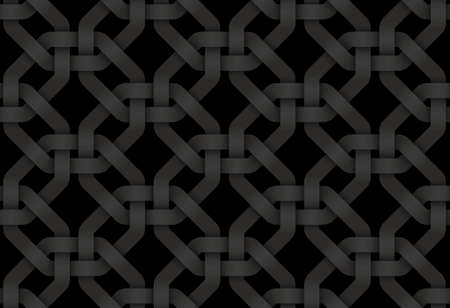 Black seamless decorative pattern of woven octagonal shaped bands. Vector dark texture repeating geometric background illustration.のイラスト素材