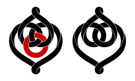 Set of signs of the union of two intertwined hearts. Stylized symbols of eternal love for tattoo design. Vector illustration isolated on white background.のイラスト素材