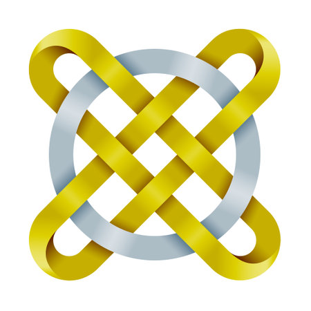 Celtic cross with circle shape made of intertwined mobius stripes. Ancient spiritual symbol. 3d illustration isolated on white background.の写真素材