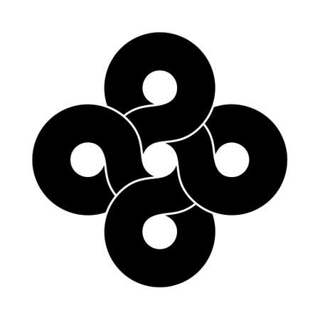 Knot sign made of four connected rings. Stylized tattoo design of Bowen cross symbol. Flat illustration isolated on white background.の写真素材