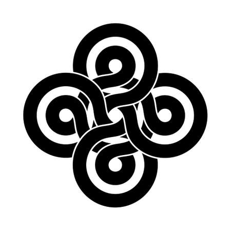 Bowen cross sign made of two interwoven ribbons. Modern tattoo stylization of celtic knot symbol. Flat illustration isolated on white background.の写真素材