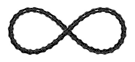 Bicycle chain twisted like Infinity sign. Symbol of a cycling lifestyle. 3d illustration isolated on...