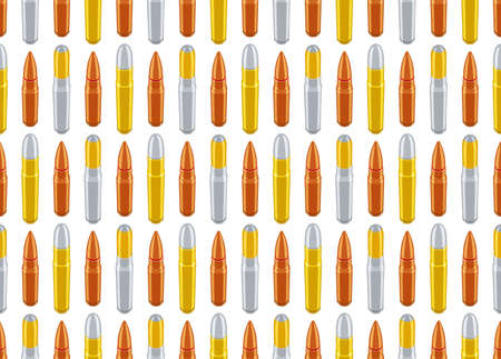 Seamless pattern with different types of rifle and carbine cartridges. Wallpaper with bullets, ammunition, ammo. Vector repeating decorative background illustration.のイラスト素材