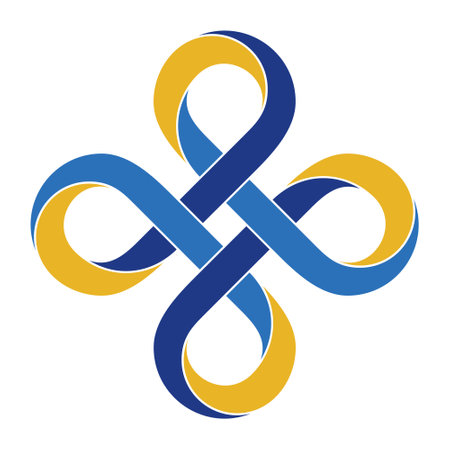 Bowen cross made of intertwined color mobius stripes. Command key symbol for tattoo design. 3d illustration isolated on white background.の写真素材