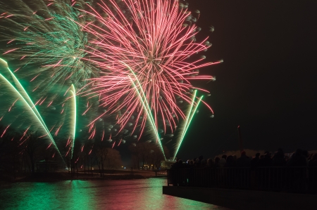 Fireworks river  Many enthusiastic people watch fireworks  A lot of filming with mobile phones の写真素材