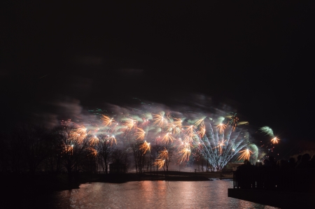 Fireworks river  Many enthusiastic people watch fireworks  A lot of filming with mobile phones の写真素材