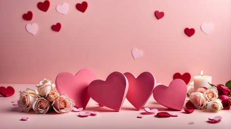 Romantic Valentine's Day card â stylized heart and flowers on a sweet pink background. Perfect for expressing feelings with an artistic touch!の素材