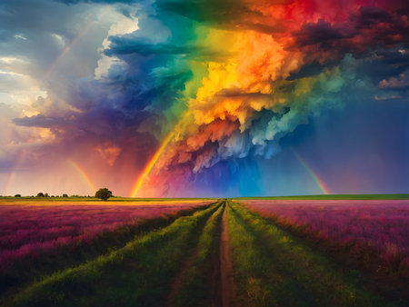 This painting is perfect for those looking for a bright and energetic work that can add life to any corner of a room. It is a great choice for art lovers who appreciate landscape painting and the power of color. The painting is created with love and creativity and is sure to attract the attention of the viewersの素材
