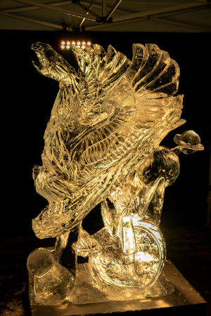 ice sculptures photographed at the twenty-seventh international ice sculpture festival in February in the Latvian city of Jelgava. people are not photographedの写真素材