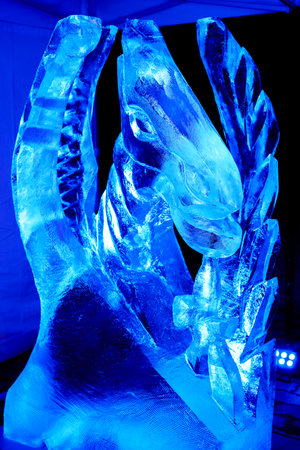 ice sculptures photographed at the twenty-seventh international ice sculpture festival in February in the Latvian city of Jelgava. people are not photographedの写真素材