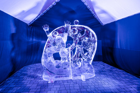 ice sculptures photographed at the twenty-seventh international ice sculpture festival in February in the Latvian city of Jelgava. people are not photographedの写真素材