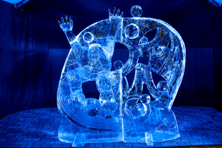 ice sculptures photographed at the twenty-seventh international ice sculpture festival in February in the Latvian city of Jelgava. people are not photographedの写真素材