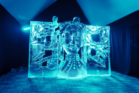 ice sculptures photographed at the twenty-seventh international ice sculpture festival in February in the Latvian city of Jelgava. people are not photographedの写真素材