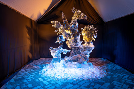 ice sculptures photographed at the twenty-seventh international ice sculpture festival in February in the Latvian city of Jelgava. people are not photographedの写真素材