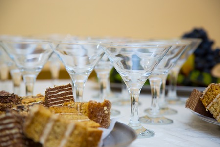 Glasses on buffet table. Beautifully decorated table