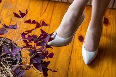 Shoes on the feet of the brideの写真素材