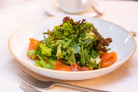 salad with salmon and green. Natural foods and healthy eatingの写真素材