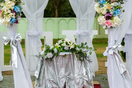 wedding ceremony decorations whiteの写真素材