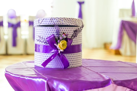 Chest for wedding gifts. Wedding dresses In the violet styleの写真素材