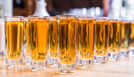 Catering services. Celebration. glasses with alcohol placed on the glassの写真素材