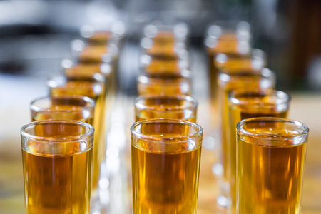 Catering services. Celebration. glasses with alcohol placed on the glassの写真素材