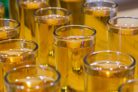 Catering services. Celebration. glasses with alcohol placed on the glassの写真素材