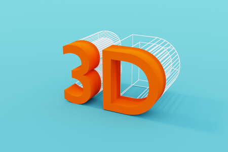 3D orange icon partially wireframed on a blue turquoise studio backdrop
