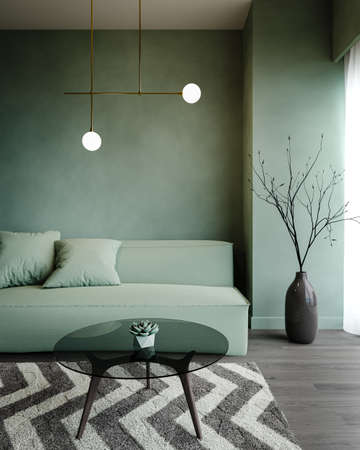 Luxury Green Modern living roomの写真素材