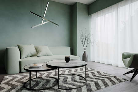 Luxury Green Modern living roomの写真素材