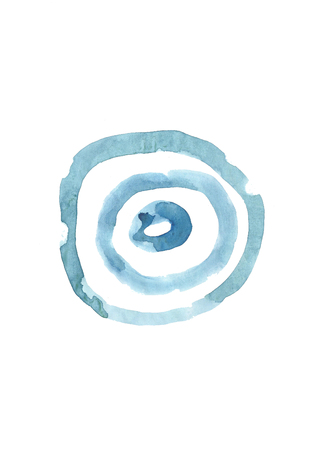 Abstract watercolor hand drawn splash background. Isolated spots are on white paper. Template design. Blue round circles. Design art element for banner, print, template, cover, decoration for web.の写真素材