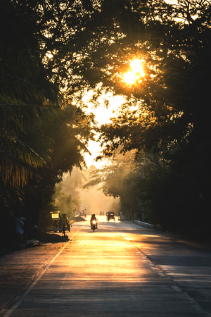 Sunrise on the road of Siaton, Negros Oriental, Philippinesの写真素材