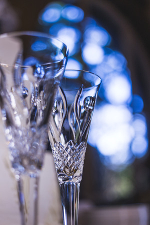 Wedding champagne glasses for bride and groomの写真素材