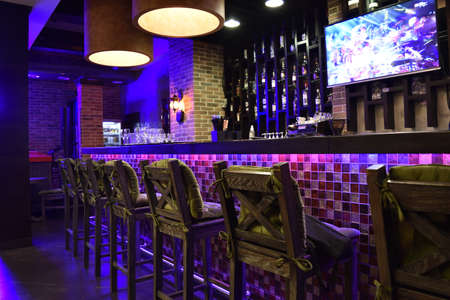 beautiful european restaurant in downtown on bright backgroundの写真素材