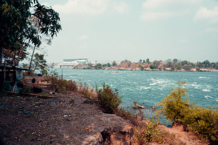View on the mekong in Don Det, in the 4000 islands, laosの写真素材