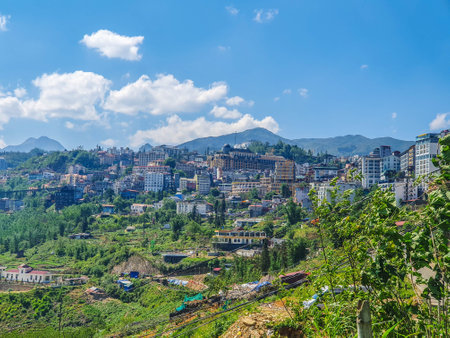 View on Sa Pa mountains and rice field terrace, Vietnamの写真素材