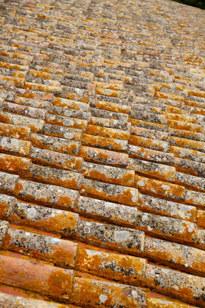 Detail of an old tiled roof in Lisbon, Portugal.の写真素材