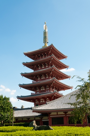 The ornate five-storey pagoda at Sensoji Temple in Tokyo, Japan のeditorial素材