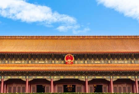 Architectural detail of Tiananmen Gate in Beijing, China の写真素材