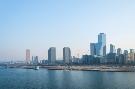 The skyline of the Yeouido business district in Seoul, South Korea の写真素材