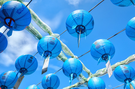Paper lanterns hang at Seokguram Grotto in Gyeongju, South Korea のeditorial素材