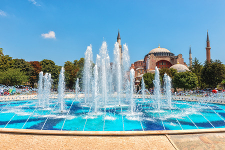 The Hagia Sophia is a famous landmark in Istanbul, Turkey. Founded first as a Christian church, it was later converted to a mosque, and exists today as a museum.の写真素材