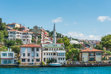 Mediterranean style villas line the Bosphorus Strait in Istanbul.の写真素材