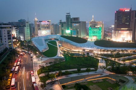The new Dongdaemun Design Plaza in Seoul, designed by the famous architect, Zaha Hadid. Photo taken August 24, 2014 in Seoul, South Korea.のeditorial素材