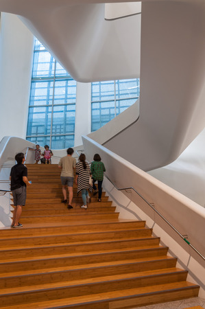 Modern architecture inside the Dongdaemun Design Plaza, designed by Zaha Hadid. Photo taken August 24, 2014 in Seoul, South Korea.のeditorial素材