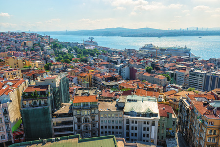 Aerial view of the Istanbul cityscape, looking toward the Bosphorus Strait.のeditorial素材