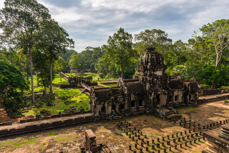 Looking down on the entrance to the Baphuon temple of Angkor Thom in Siem Reap, Cambodia.の写真素材