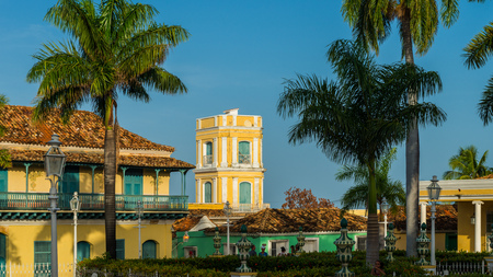 The Spanish colonial architecture of the Plaza Mayor in Trinidad, Cuba.の写真素材