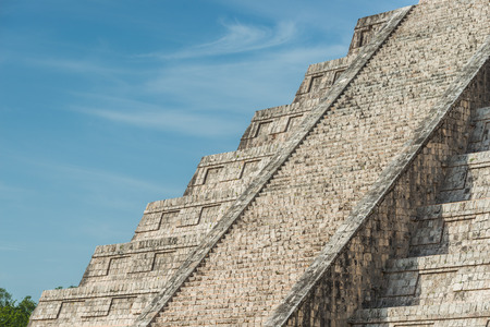 The stairs of the ancient Pyramid of Kukulcan, or El Castillo, in Chichen Itza, Mexico.の写真素材