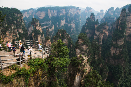 Natural sandstone formations in Zhangjiajie National Forest Park in Hunan Province, China.のeditorial素材