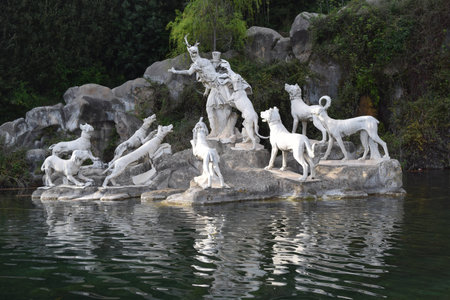 ancient architectural monuments of one of the many fountains in the royal palace of casertaのeditorial素材